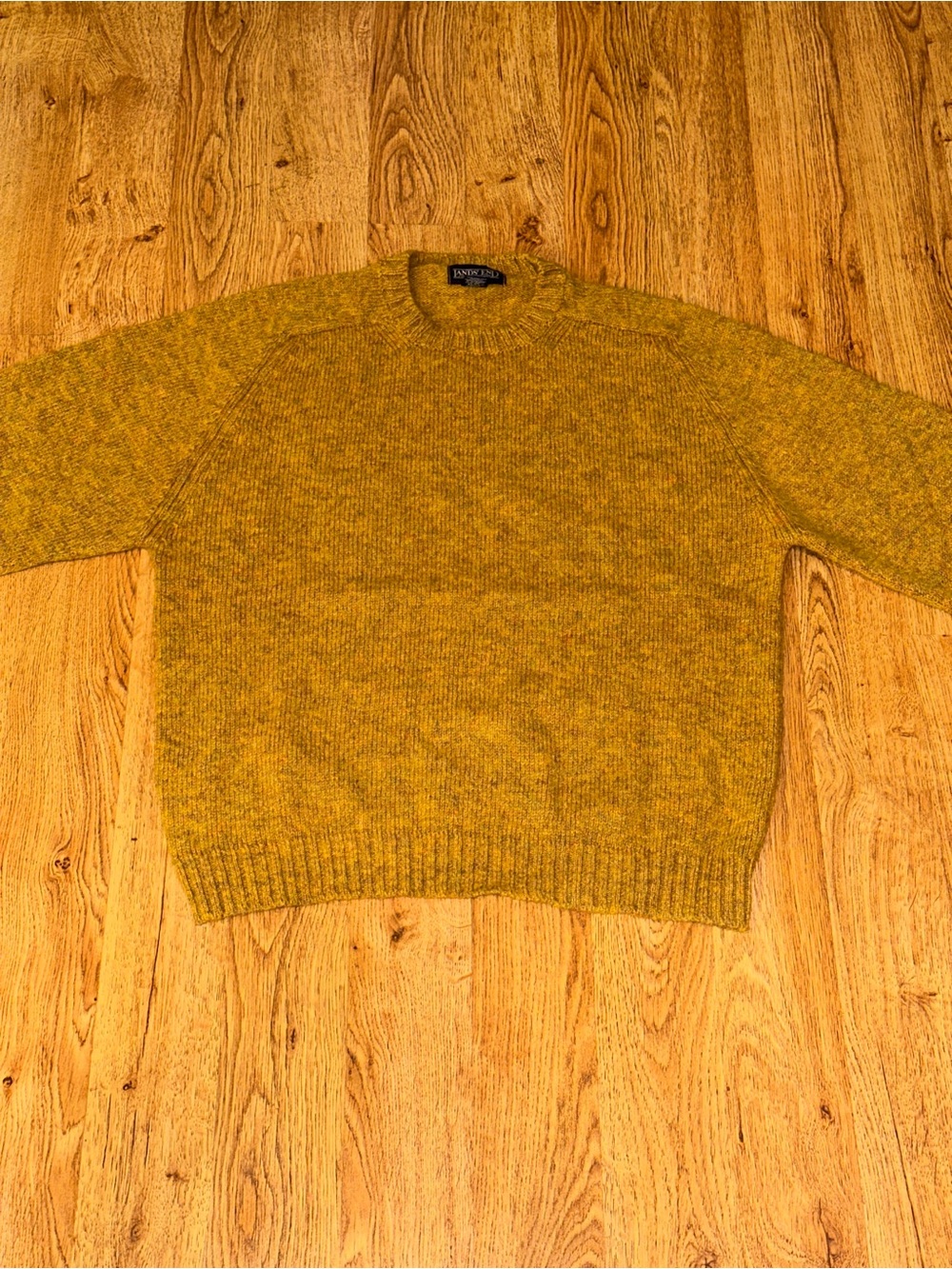 VTG 90s LANDS END Shetland 100% Wool Sweater Speckled Mustard Women’s Large